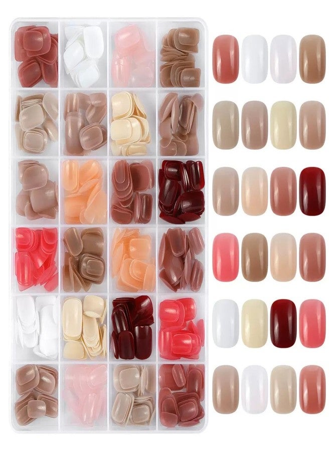 Maigitur 576Pcs Short Square Press on Nails Fall Glue on Nails 24 Solid Color Stick on Nail with Designs Glossy Artificial Fake Nails Full Cover Reusable Acrylic False Nail for Women Girls Nail Art DIY - Image 2